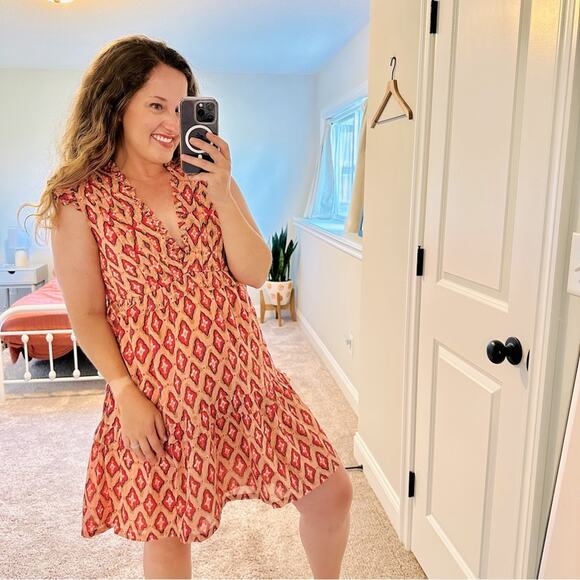 Banjanan Pink Red Printed Cotton Mini Dress Small - Picture 1 of 11